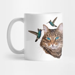 Cat and hummingbirds Mug